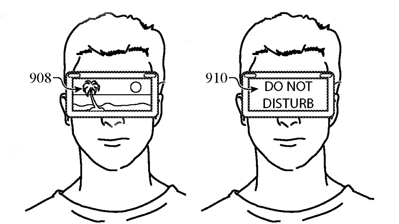 Detail from the patent showing a Vision Pro headset having a better time than everyone else