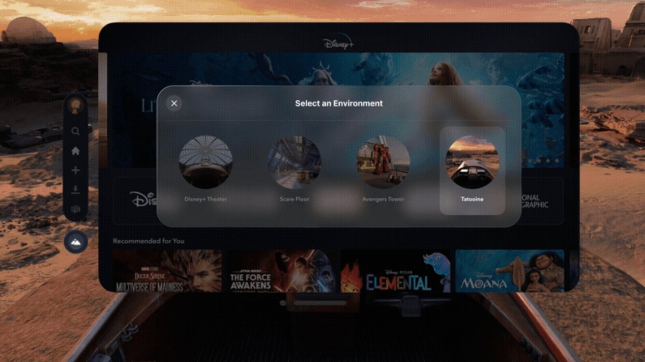 Disney+ on Apple Vision Pro showing Tatooine as an immersive scene