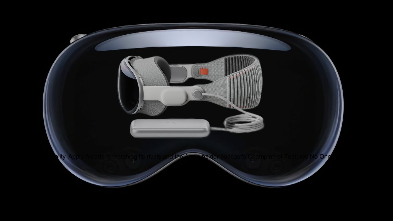 Mockup of Apple Vision Pro's EyeSight screen showing a side view of the headset