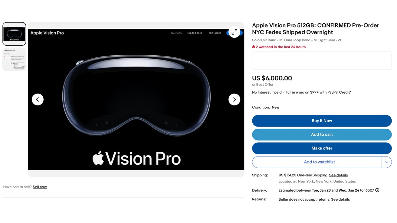 Apple Vision Pro resale prices on eBay are ridiculous