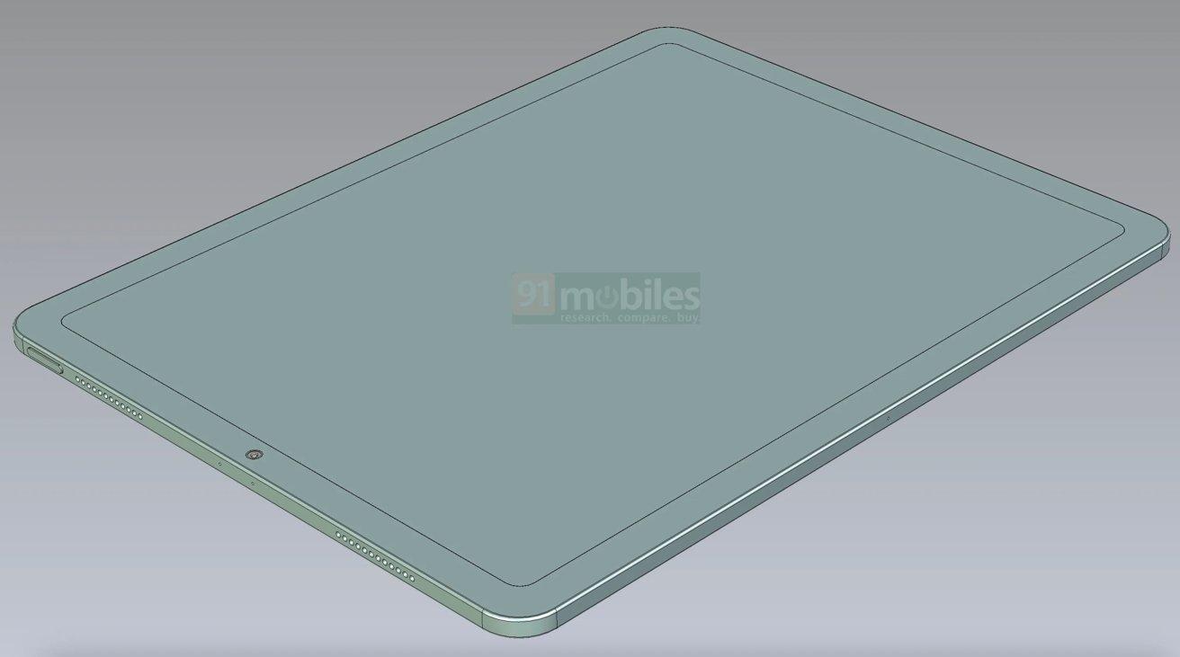The front of the 12.9-inch iPad Air according to a CAD drawing [91 Mobiles]