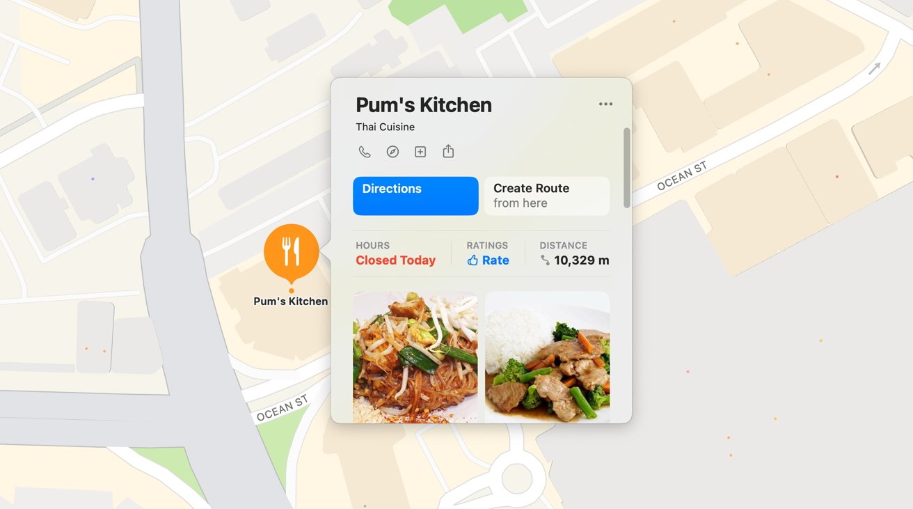 The corrected listing for Pum's Kitchen in Apple Maps