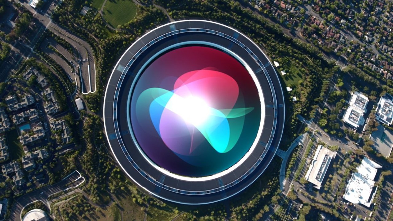 A Siri icon superimposed on Apple Park