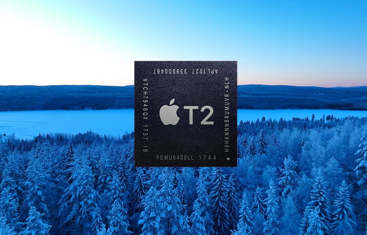 Apple's T2 security chip on a wooded background
