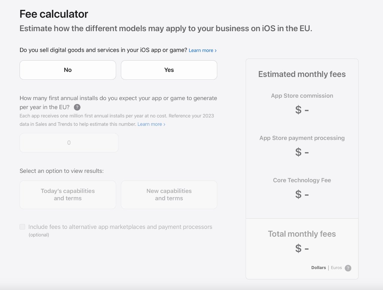 Detail from Apple's App Store fee calculator