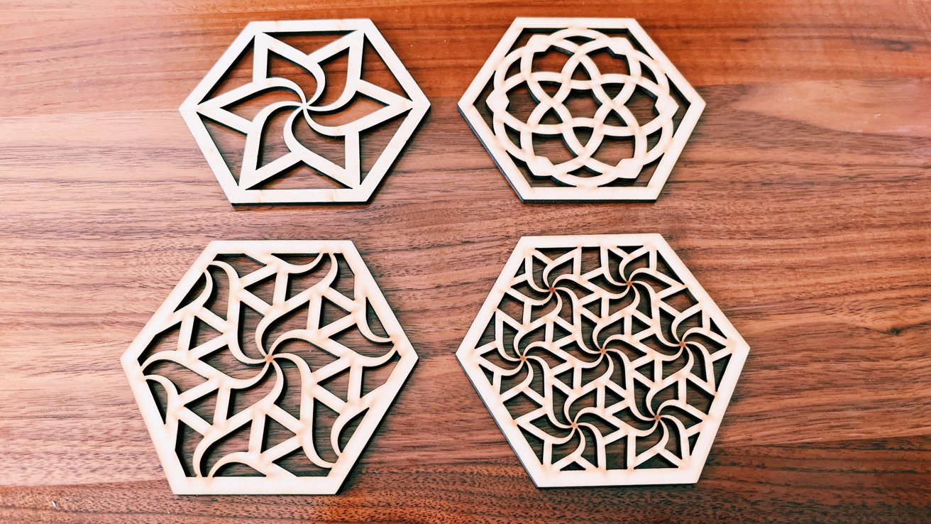 A set of four coasters cut with the P2 Laser