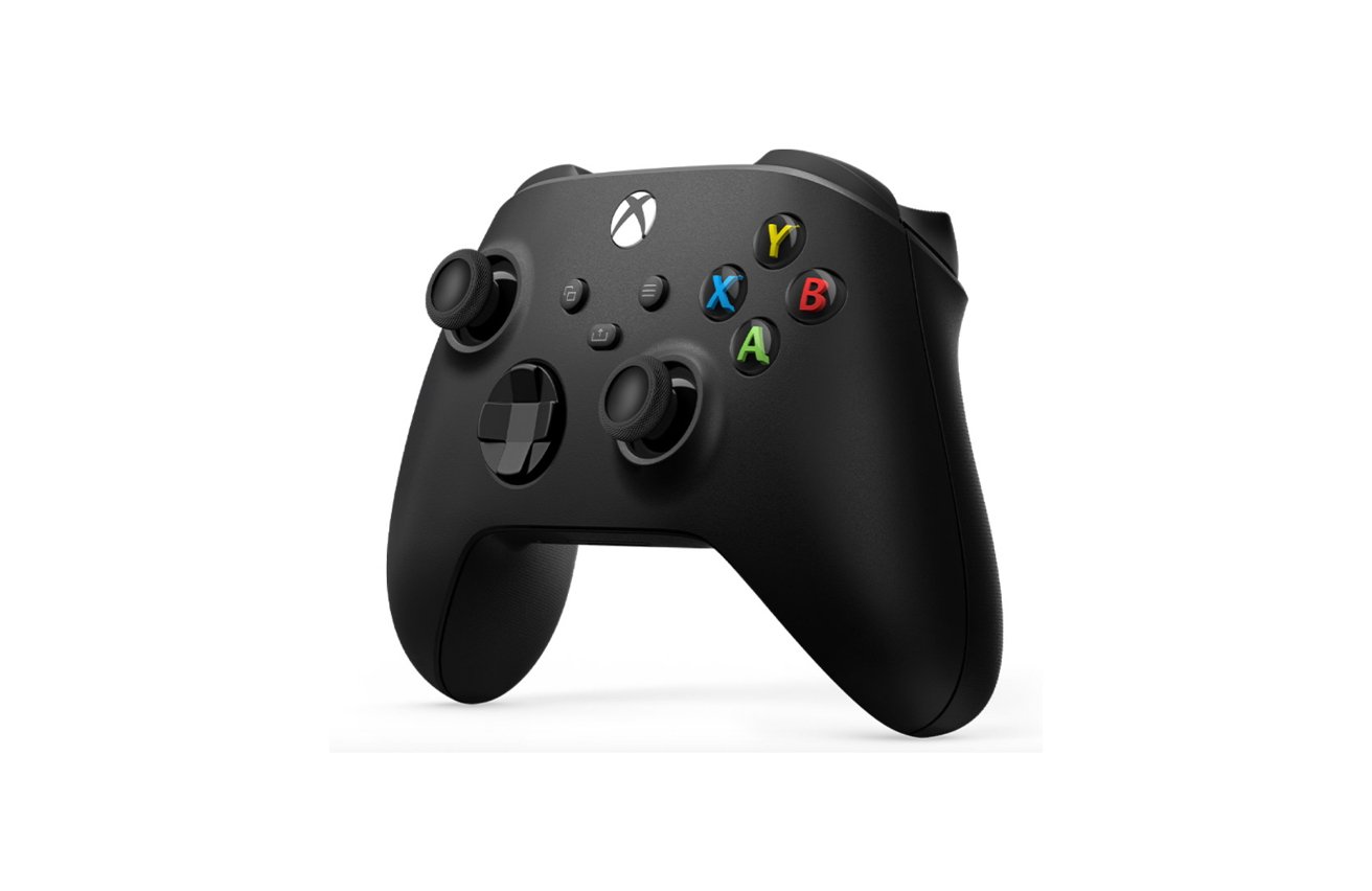 Black Xbox controller with buttons labeled X, Y, B, A, and a directional pad on a white background.