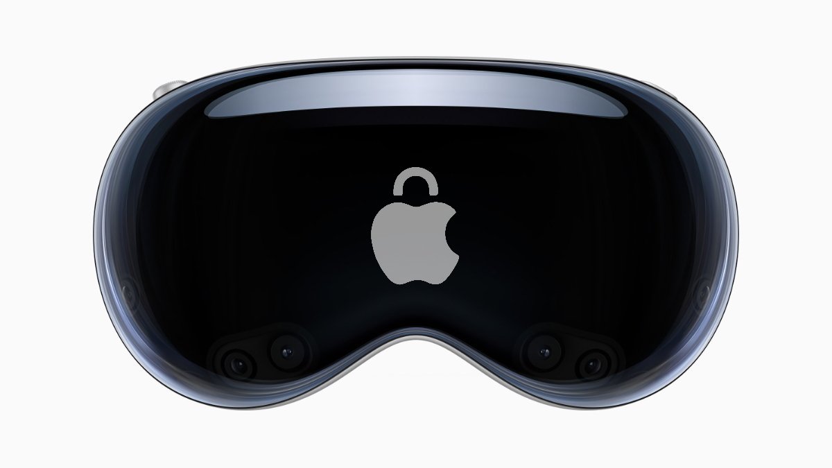 Apple's lock icon superimposed on an Apple Vision Pro