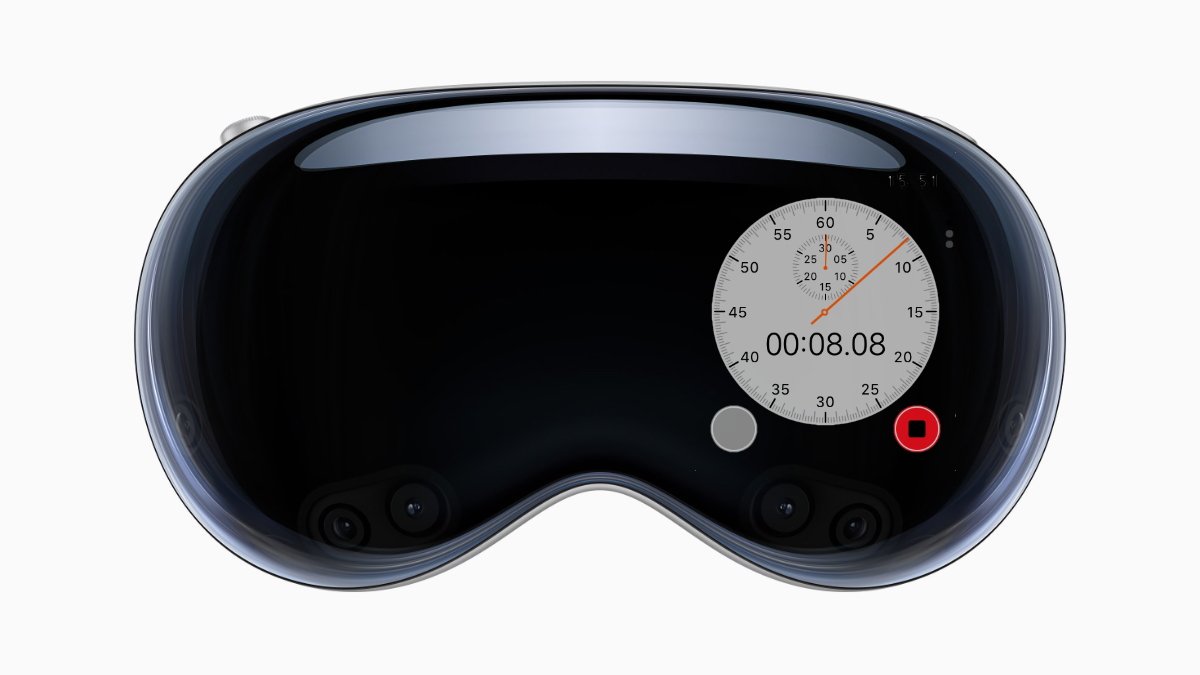 An iOS stop watch superimposed onto an Apple Vision Pro