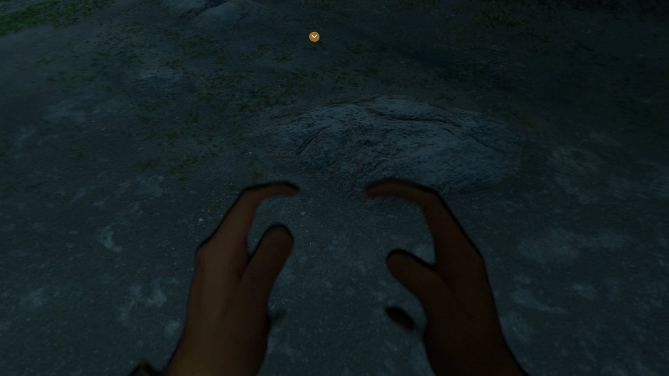 Hands holding a controller in an immersive environment where the controller is obscured and appears invisible.