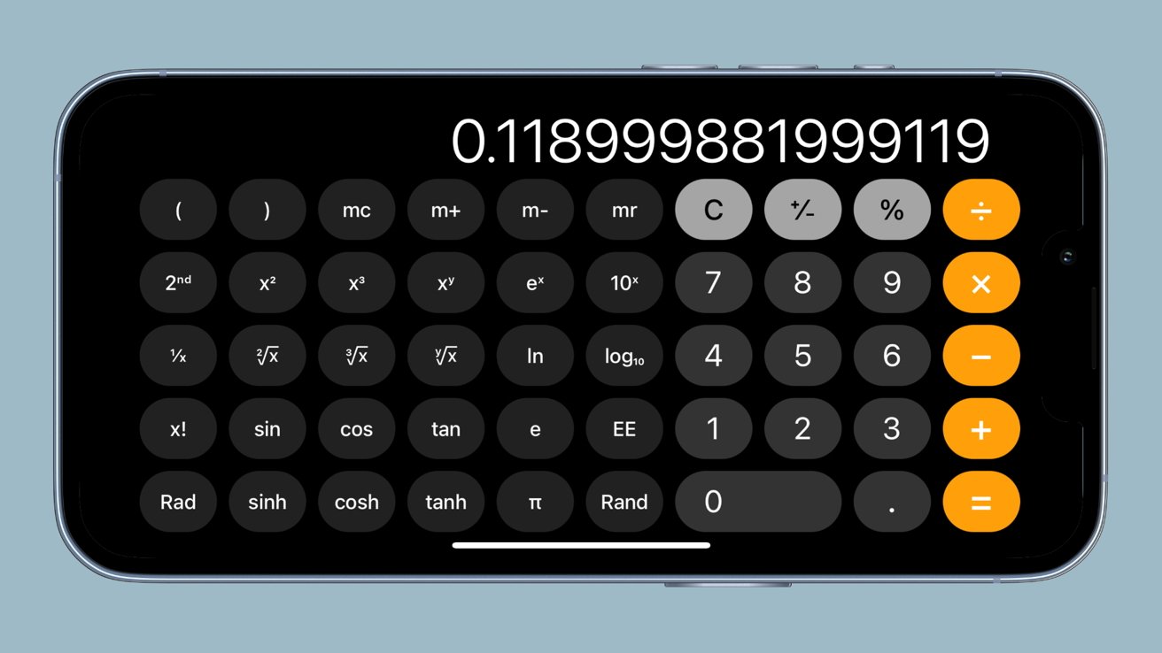 A screenshot showing the Calculator in Scientific View with a long number