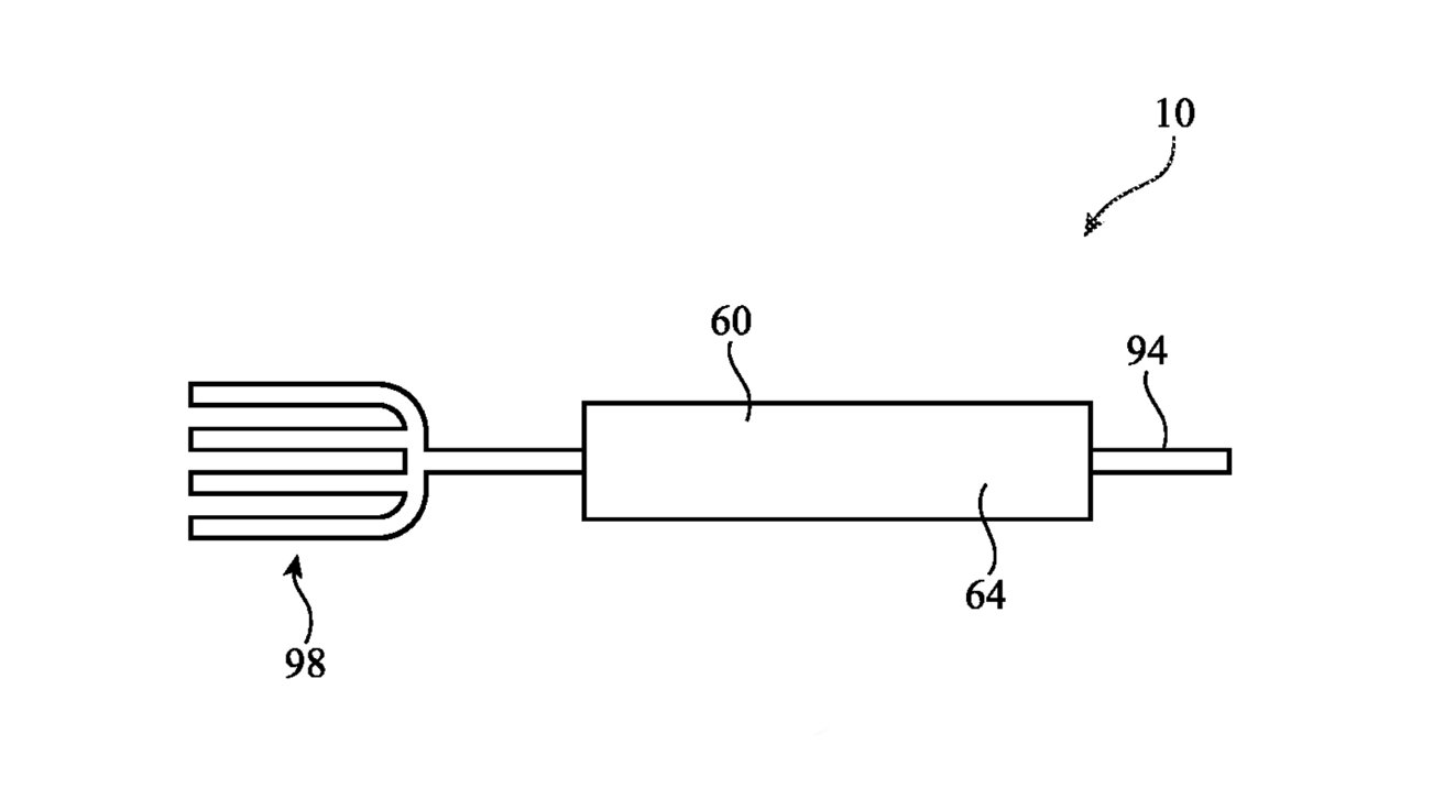 Detail from the patent application showing a sensor sleeve wrapped around a fork