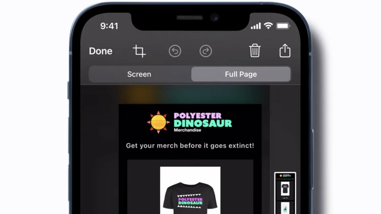 Smartphone displaying a webpage for 'Polyester Dinosaur' merchandise with slogan and T-shirt preview.