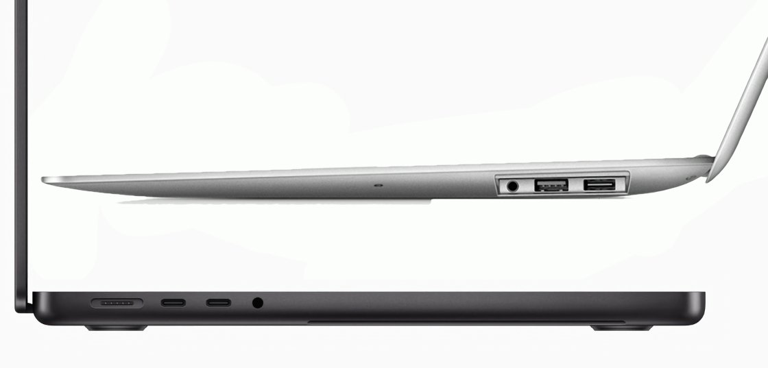 Top: the original MacBook AIr in profile. Bottom: the new M3 MacBook Air in profile.