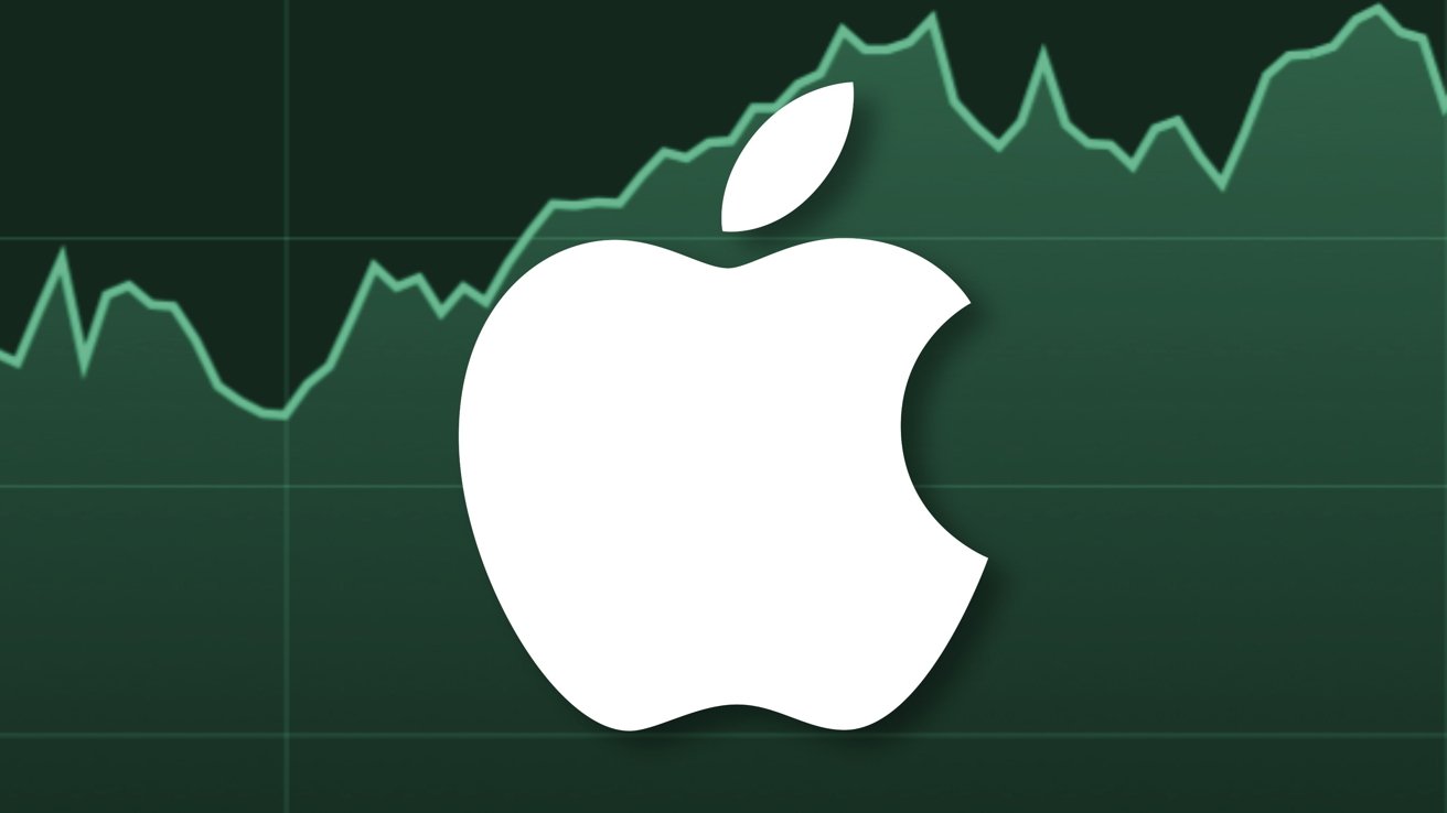 An Apple logo on top of a stock chart