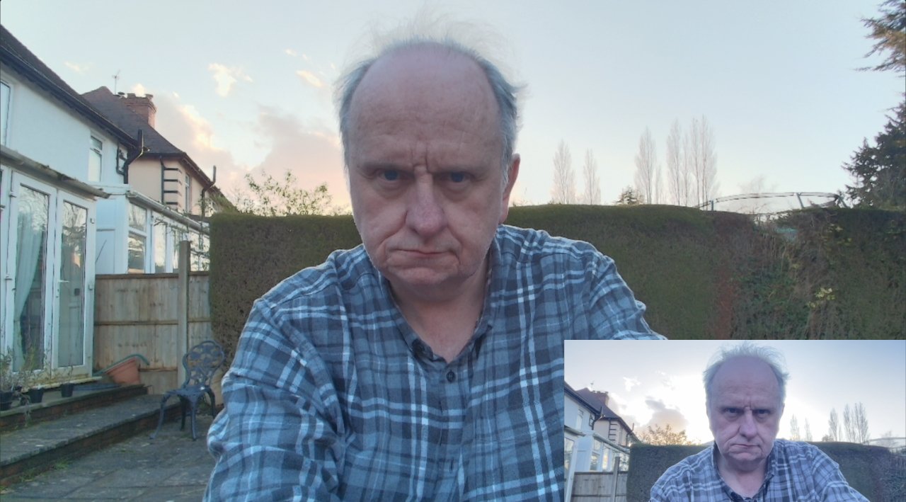 A man with a serious expression wearing a blue checkered shirt, in a backyard during twilight.