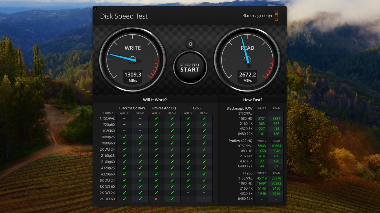 A storage speed test showing higher speeds in an entry-level MacBook Air with M3