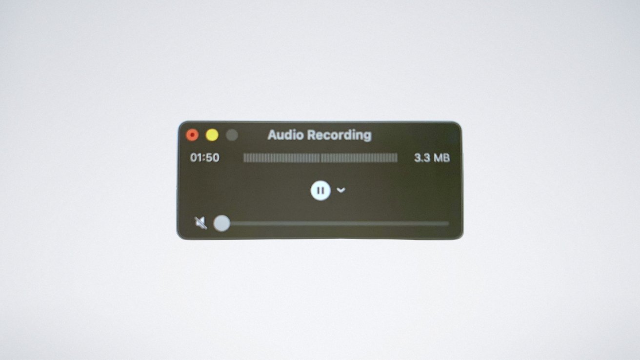 Graphic representation of a QuickTime audio recording interface showing it is paused.