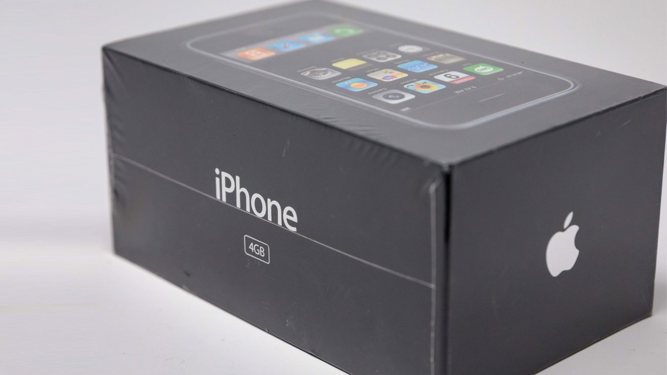 A black iPhone box with a picture of the phone on the cover and a 4GB label.