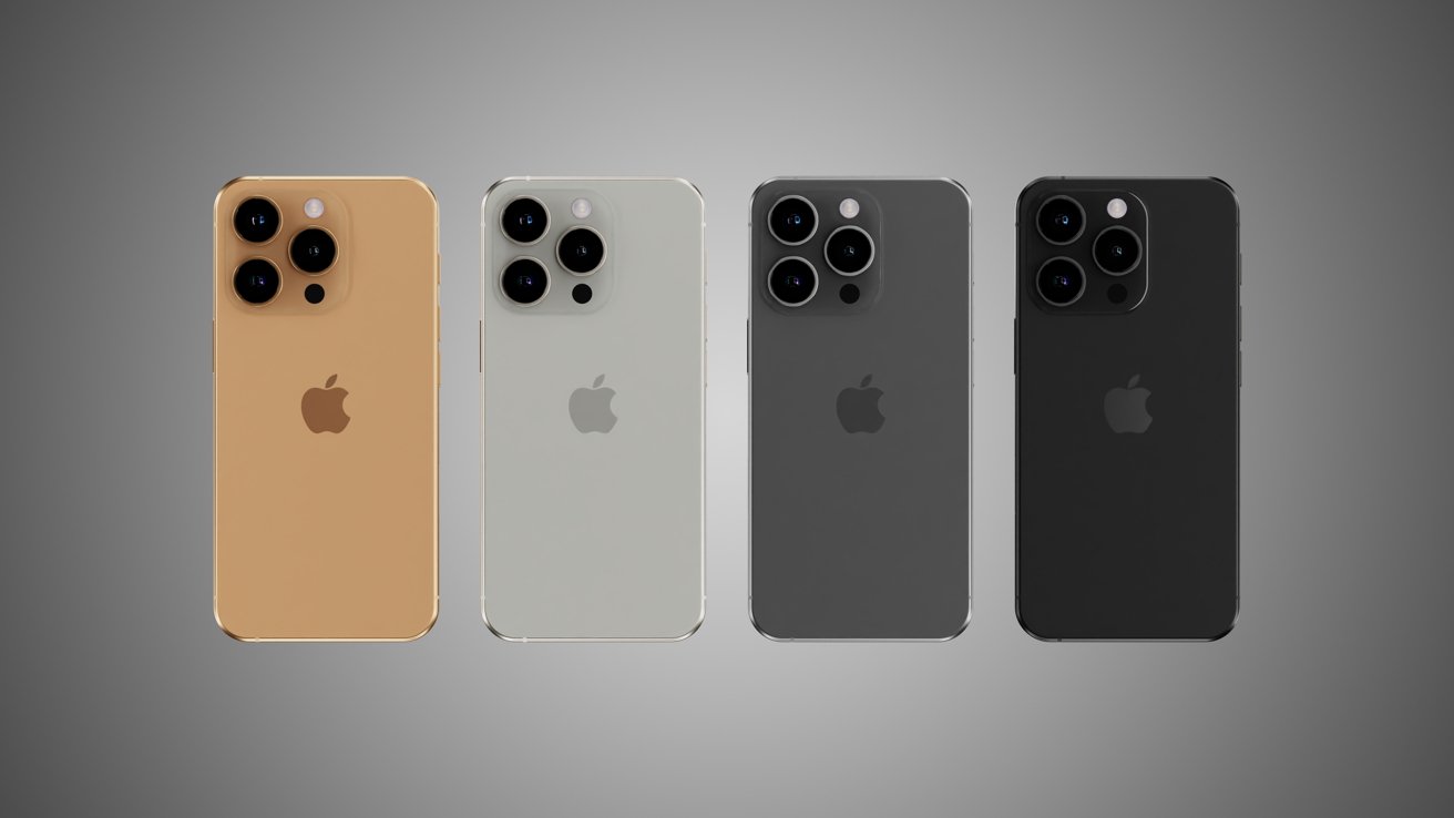 iPhone 16 Pro renders showing rose, silver, titanium, and black models