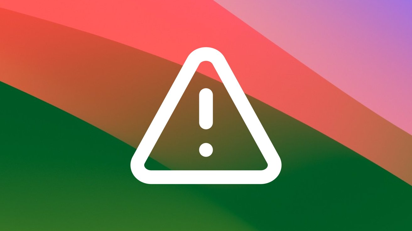 A triangular exclamation point warning symbol on a background with diagonal multicolored stripes.
