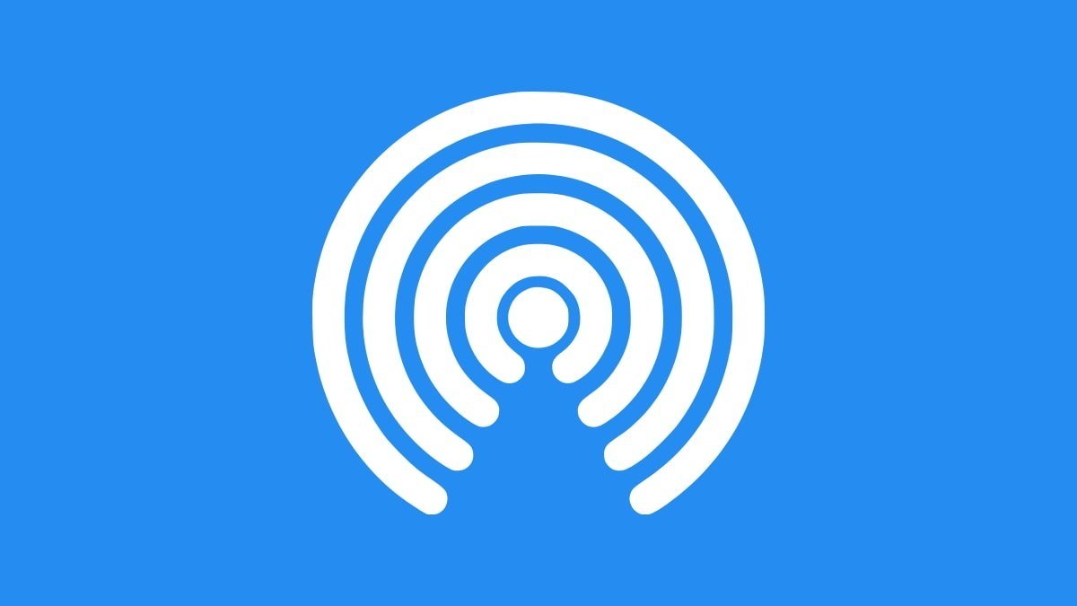 White AirDrop symbol centered on a solid blue background.