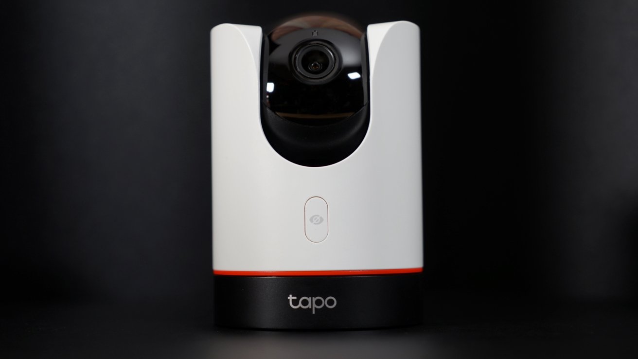 A home security camera with a swivel base