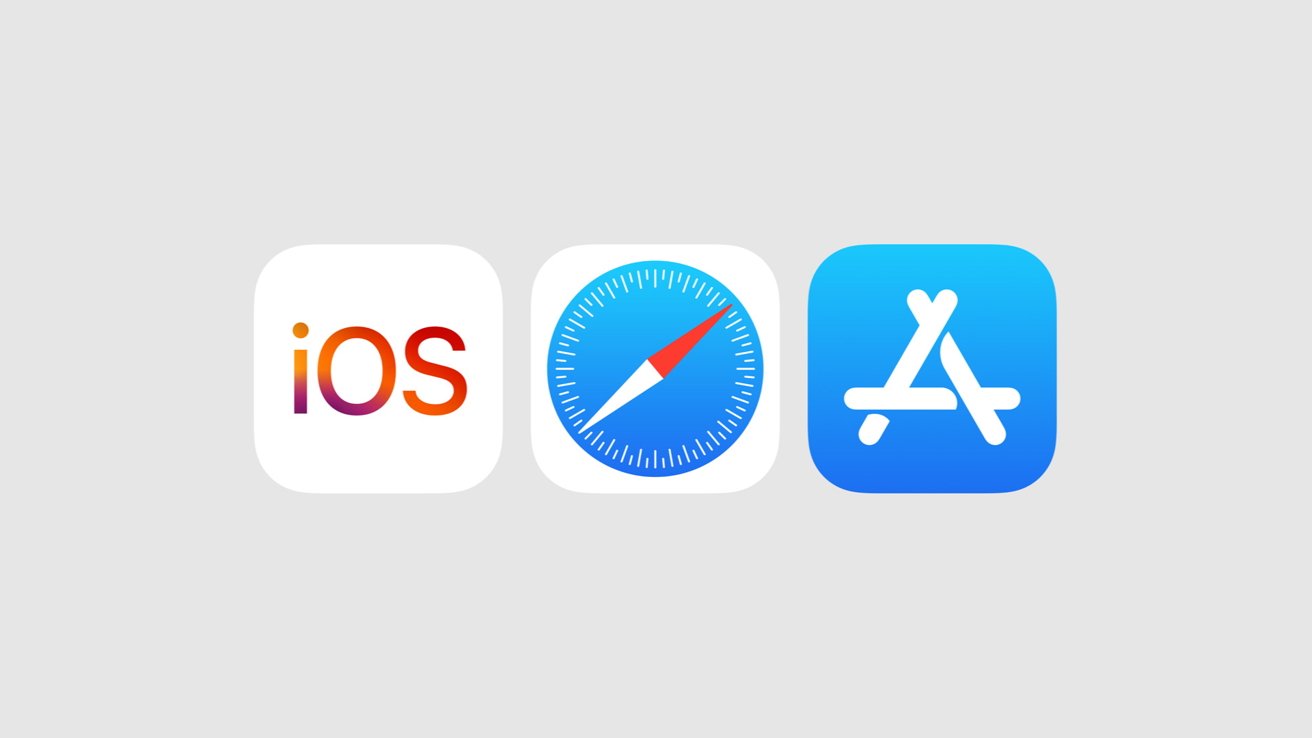 Three icons: iOS, Safari, App Store