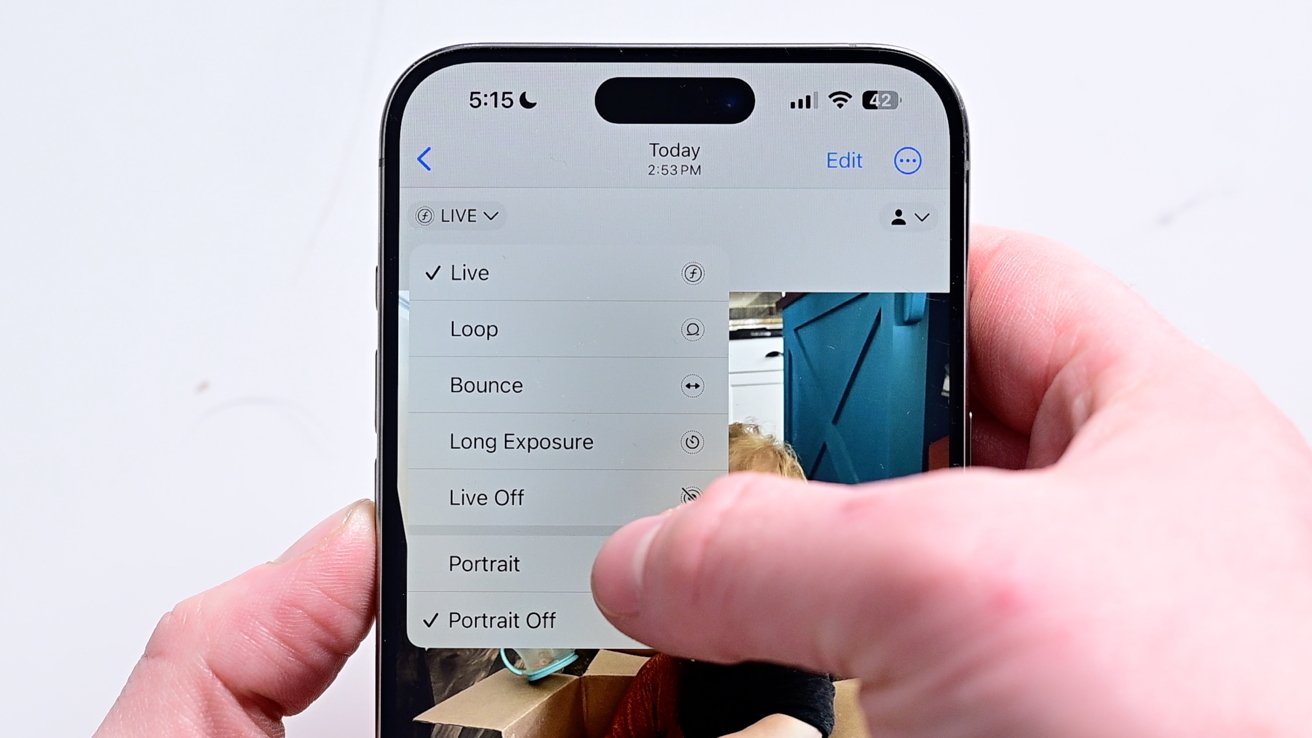 You can choose either Live Photos or Portrait on the iPhone 15 Pro