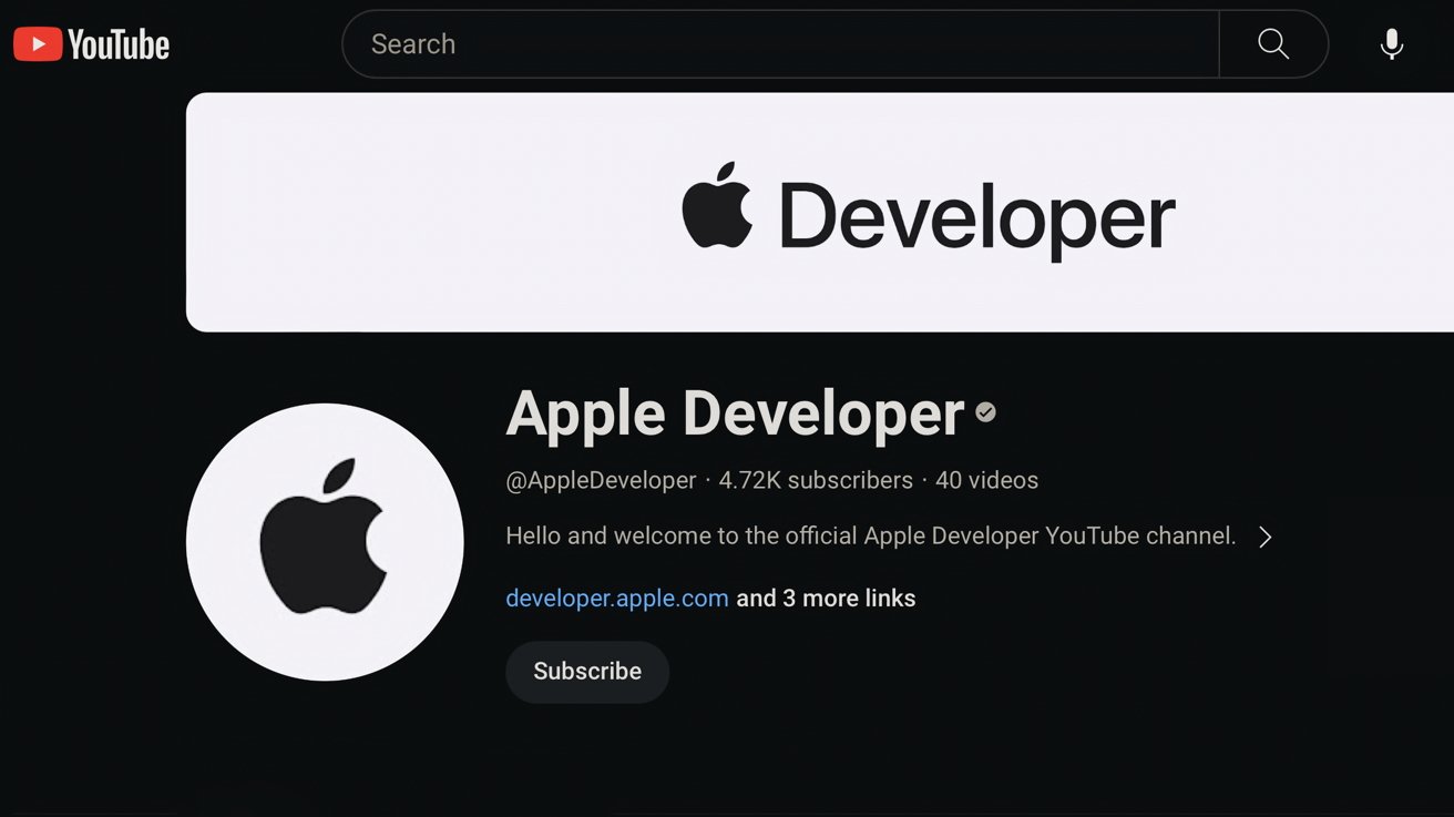 The YouTube banner for Apple Developer showing an Apple logo