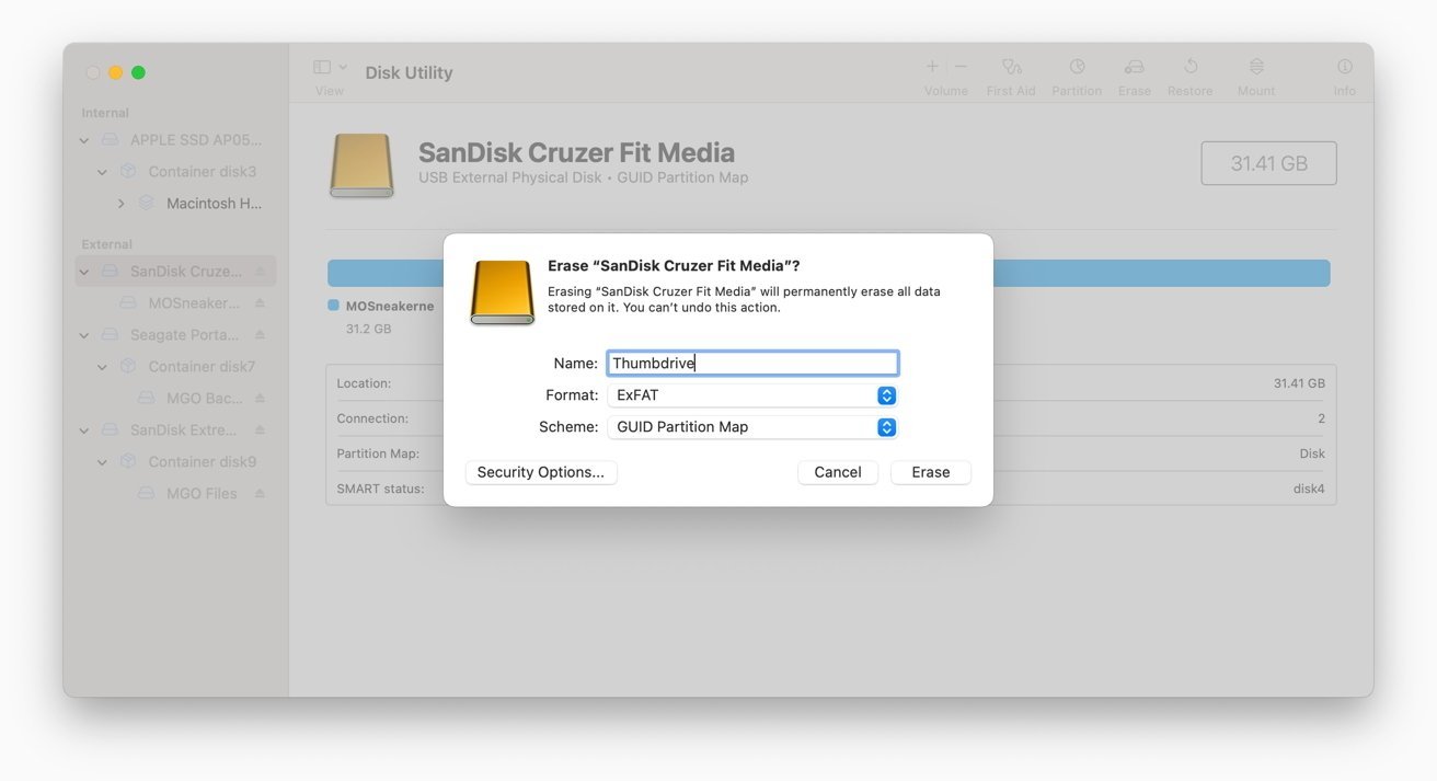 Disk Utility can be used to format external drives to exFAT.
