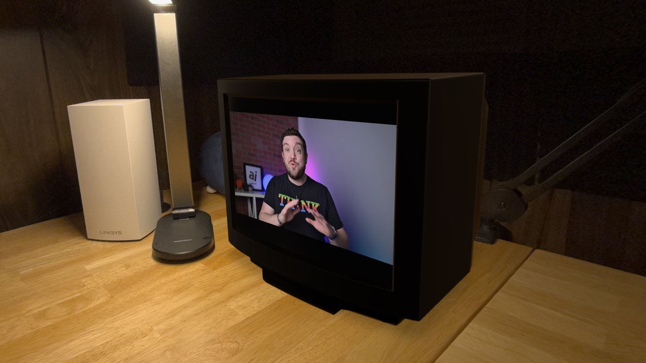 A virtual 3D television showing a YouTube video