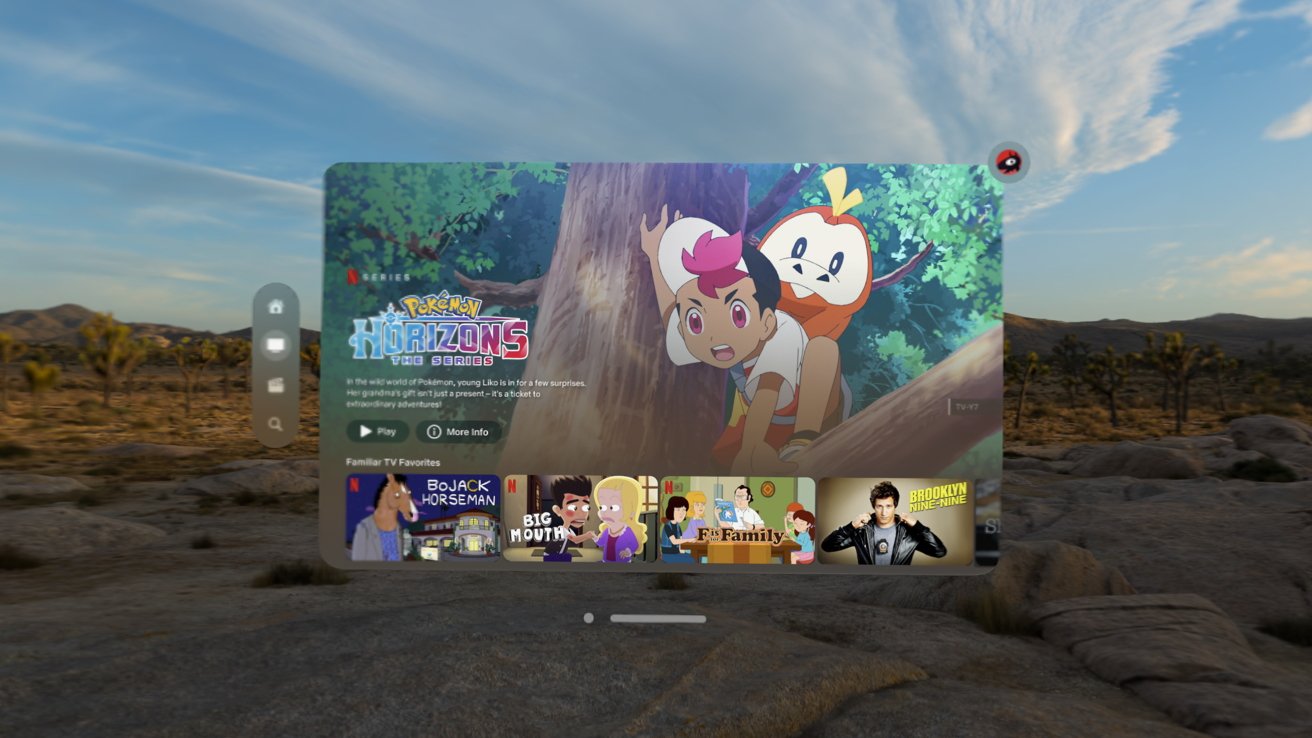 An app showing Netflix with shows like 'Pokemon' and 'Bojack Horseman' visible