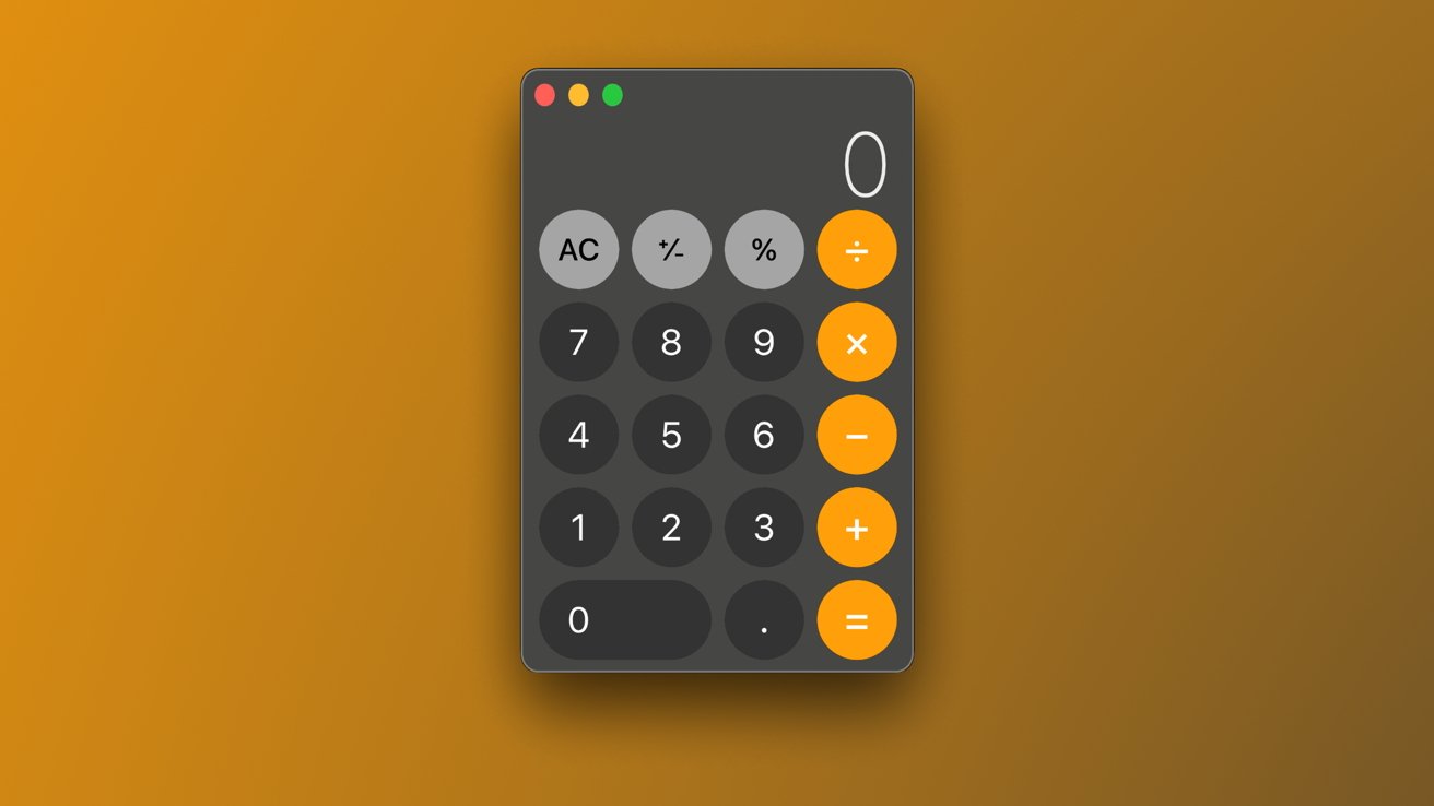 A graphical representation of a calculator with buttons for numbers and operations on an orange background.