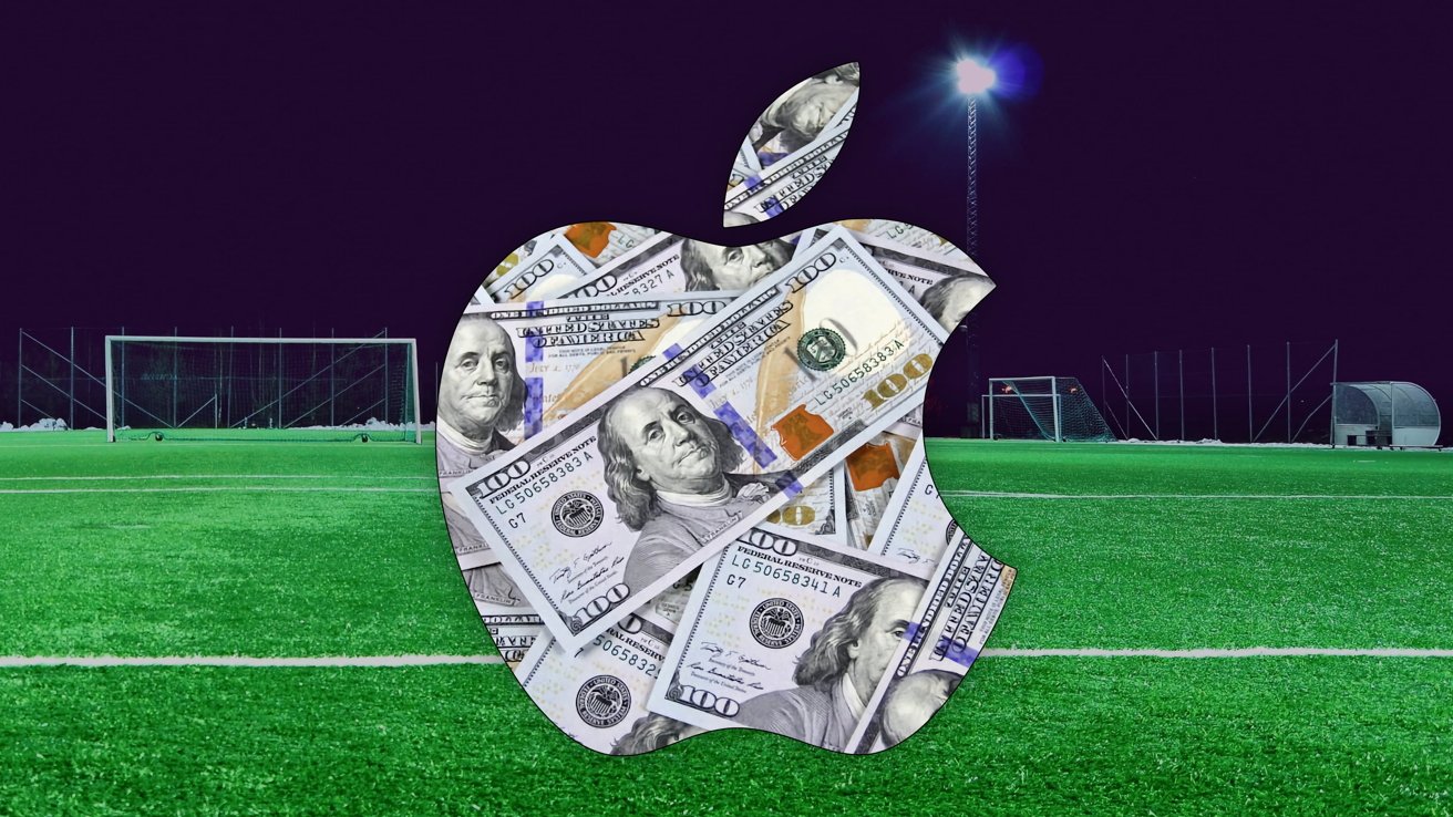 Apple logo on a soccer pitch