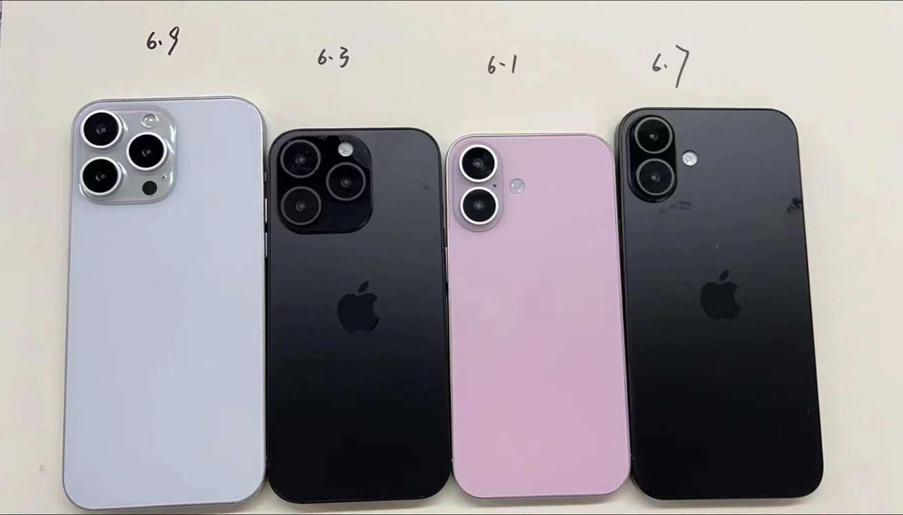 Four different models of iPhone displayed side by side, labeled with their screen sizes ranging from 6.1 to 6.9 inches.