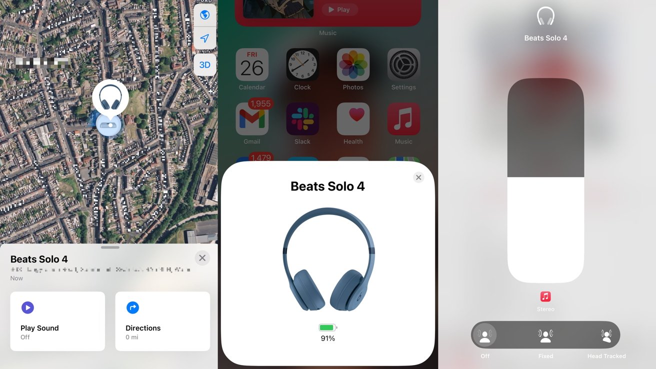 Beats Solo 4 pairing in iOS, Find My, and Spatial Audio options