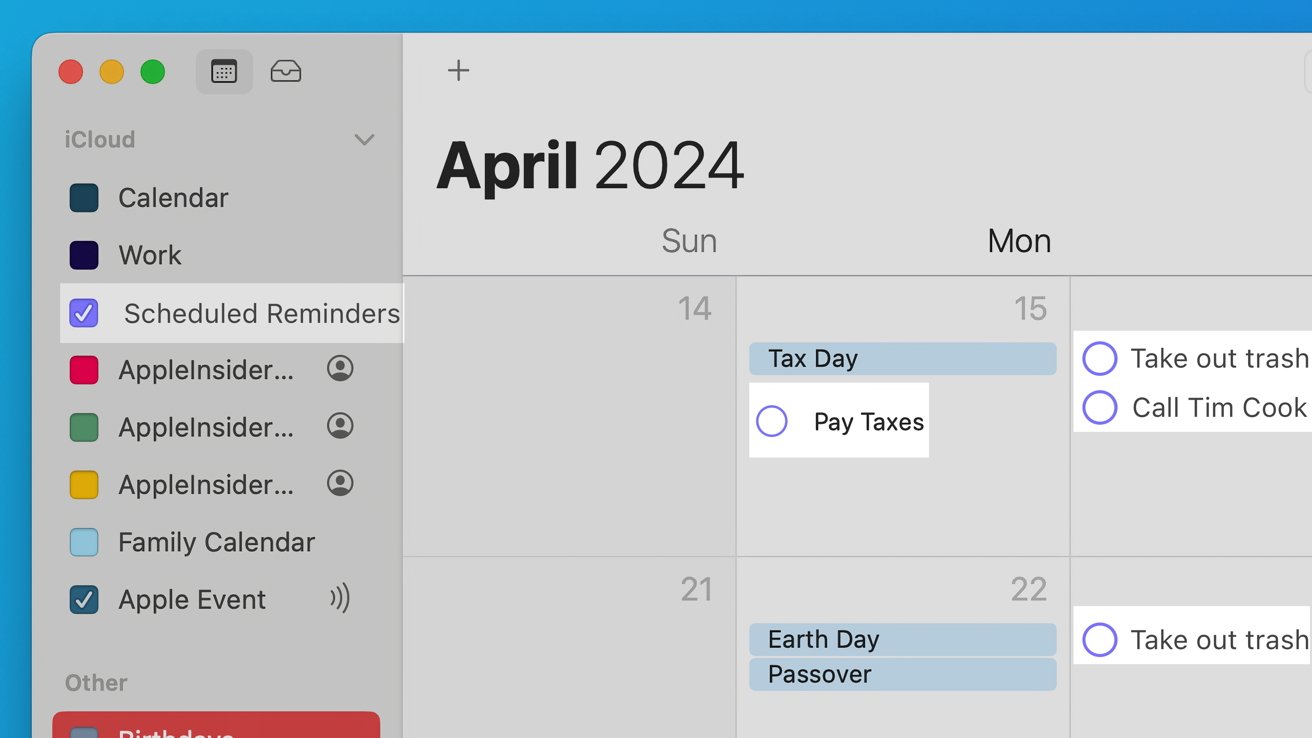 A mockup showing scheduled reminders alongside calendar events