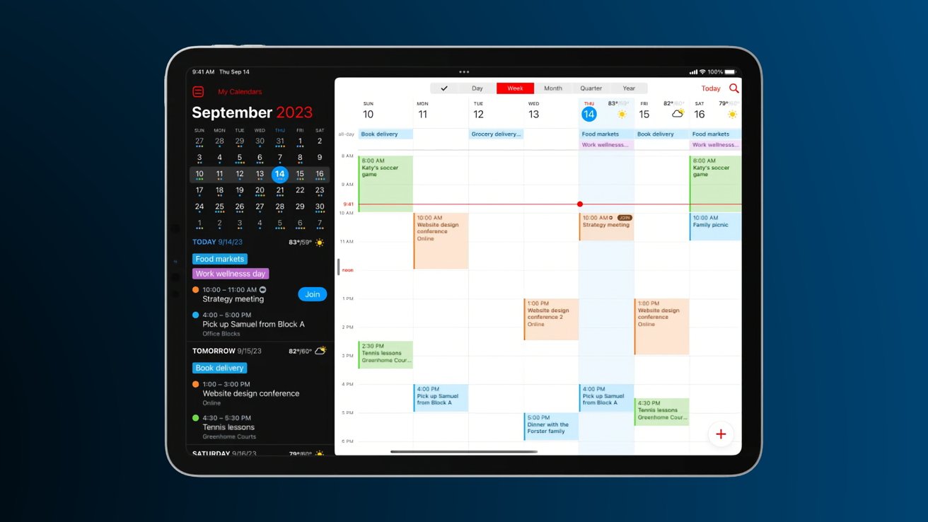 A screenshot of Fantastical calendar on iPad