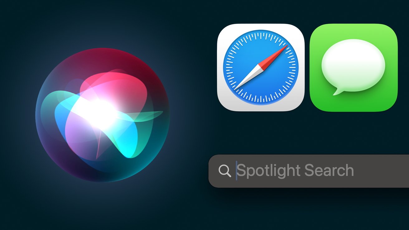 An image with a Siri icon, Spotlight search bar, Safari icon, and Messages icon