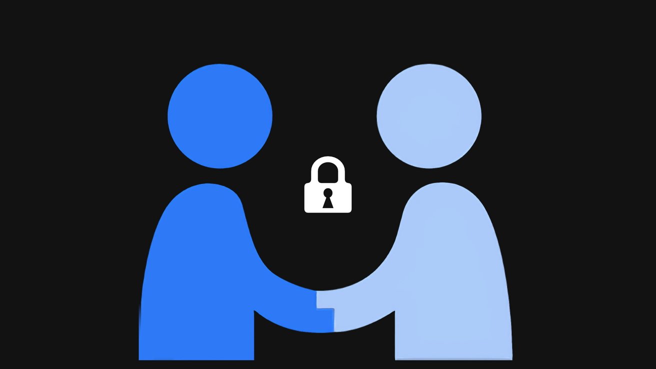 Apple's privacy icon of two figures shaking hands below a padlock