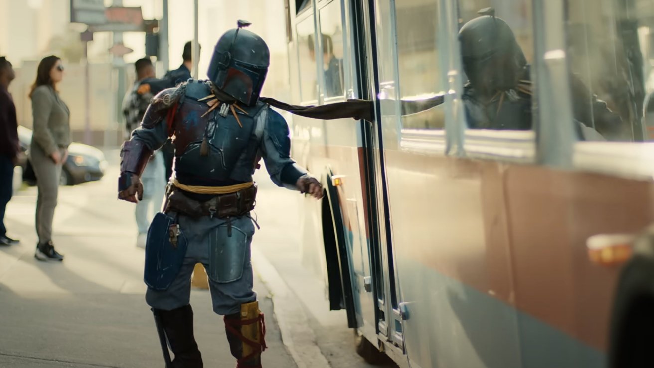 A Boba Fett cosplayer in Apple's video