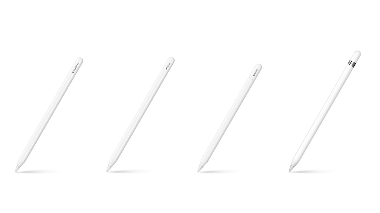 Four separate Apple Pencil models on a white background