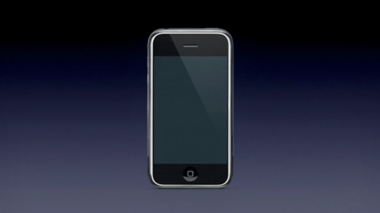 The original iPhone shown on a presentation slide during a keynote