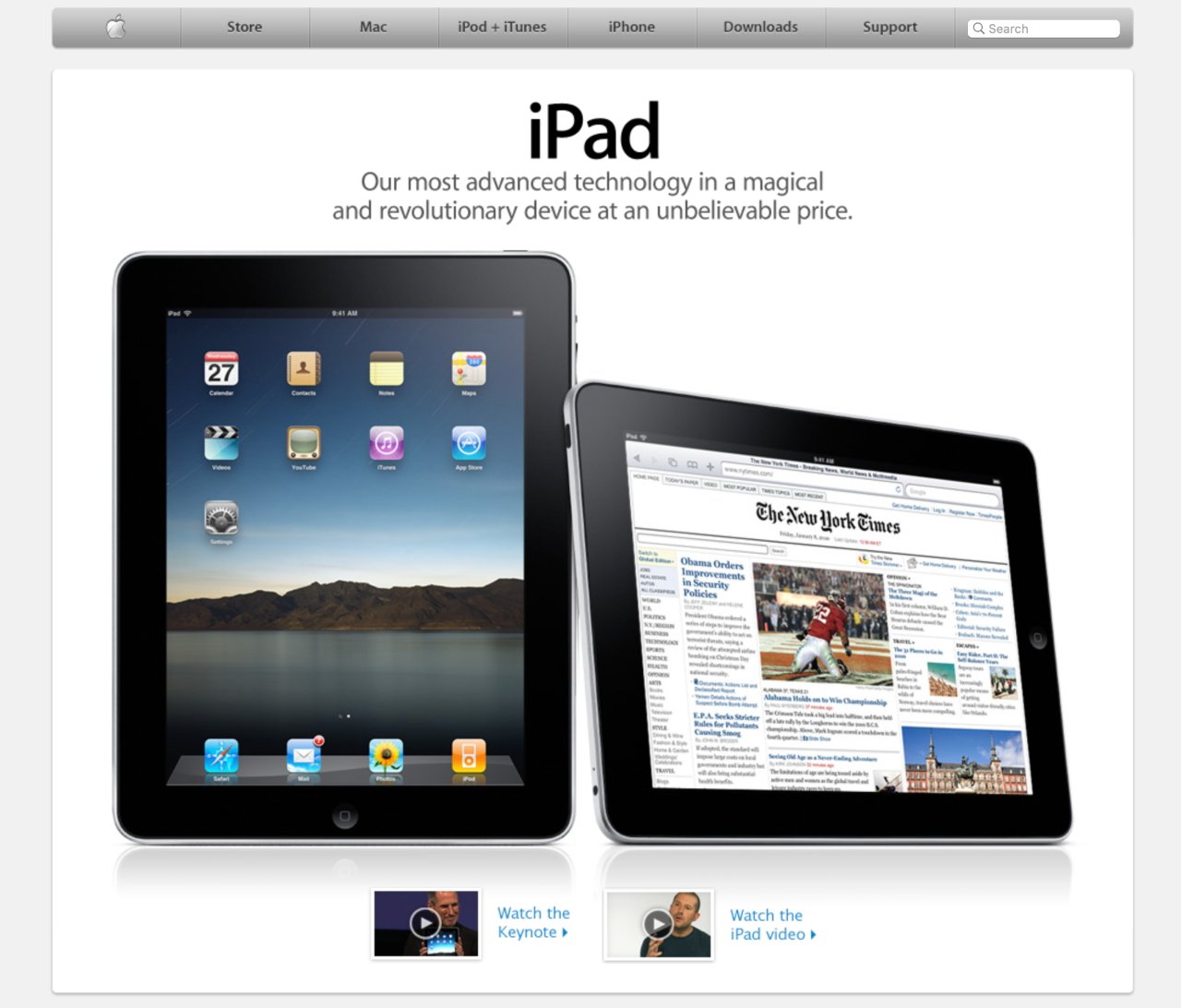 Two Apple iPads showcased with one displaying the calendar app and another showing a news website.