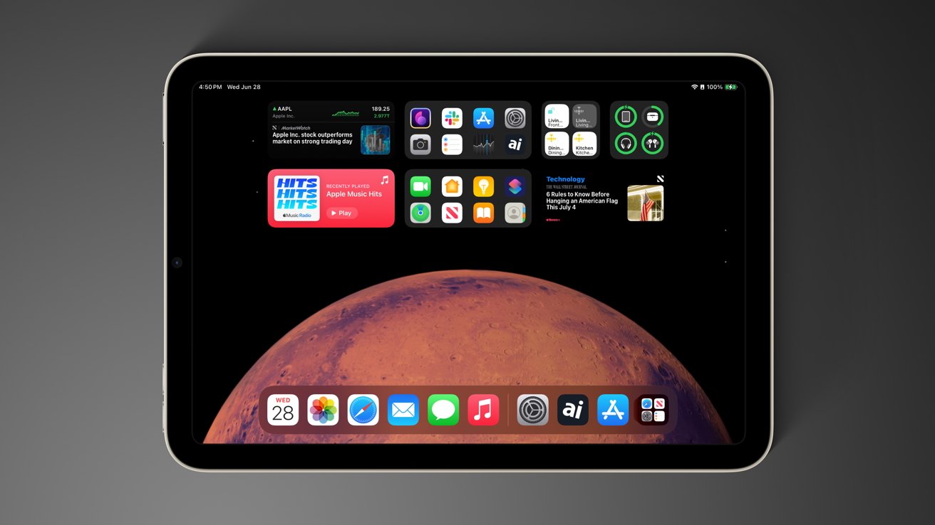 An iPadOS screenshot of the Home Screen shown in an iPad frame.