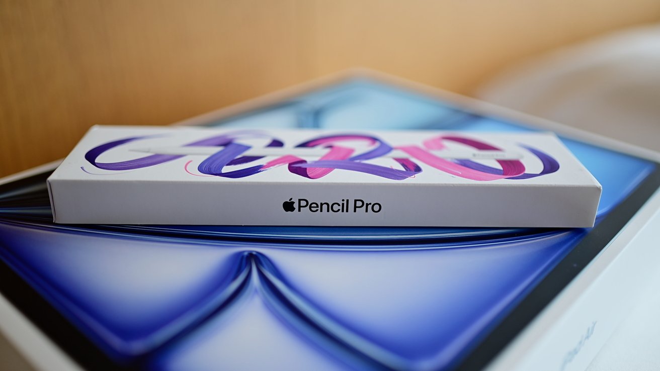 Apple Pencil Pro box sitting on the iPad Air box