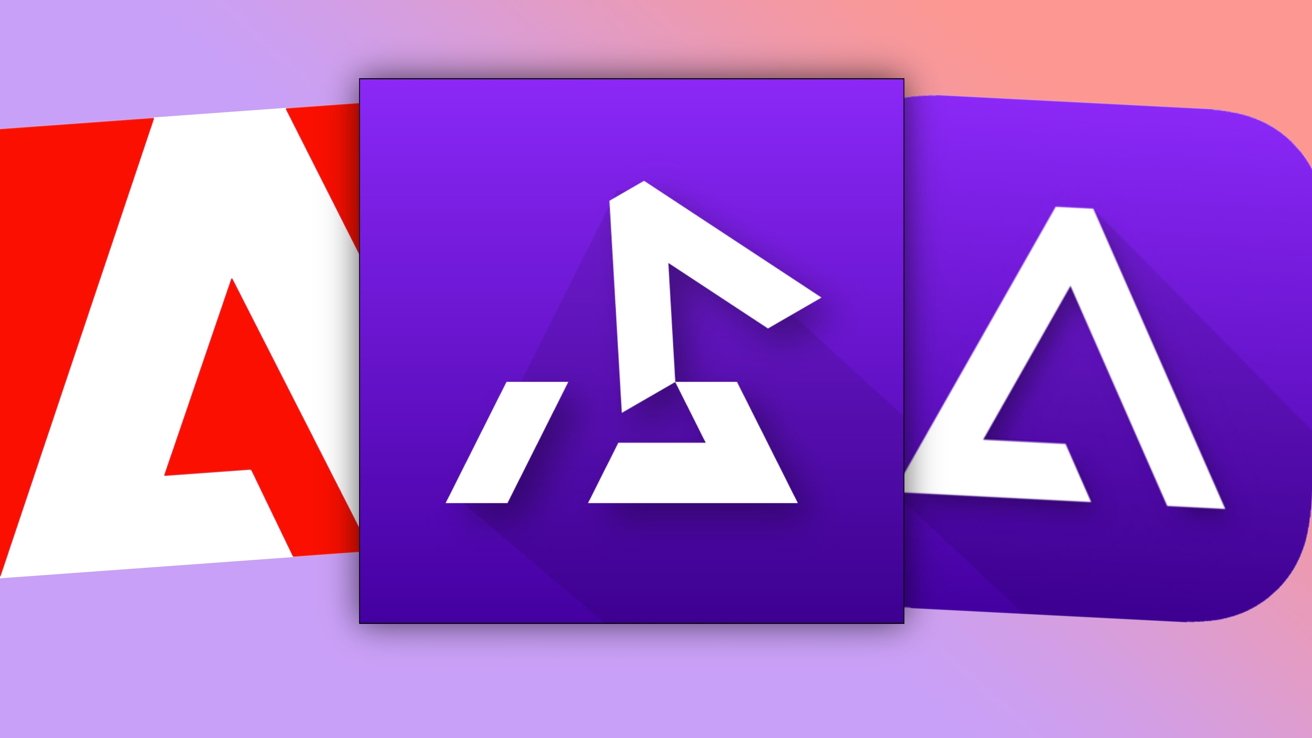 Adobe's logo [left], Delta's new icon [middle], Delta's old icon [right]