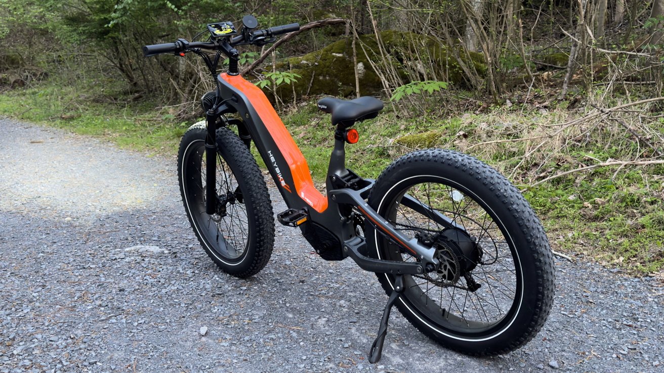 A rear view of the Heybike Hero on a gravel trail