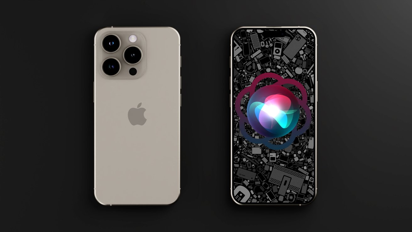 An iPhone 16 render with the Siri logo combined with a ChatGPT logo on the display